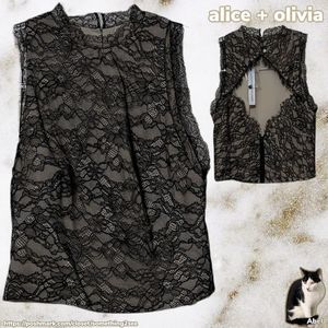 NWT $275 alice + olivia | Lace | Open Zip Back | Blouse in Black | Sz 0